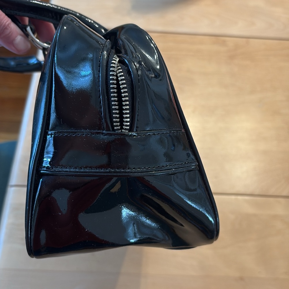 Calvin Klein Black Patent Leather Satchel Hand Bag with Double Top Handles - Picture 6 of 13